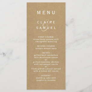 Simple Faux Rustic Brown Kraft Wedding  Menu