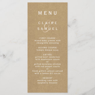 Simple Faux Rustic Brown Kraft Wedding  Menu