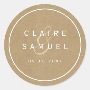 Simple Faux Rustic Kraft Wedding Classic Round Sticker