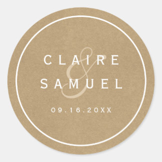Simple Faux Rustic Kraft Wedding Classic Round Sticker