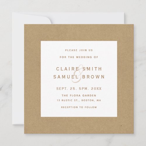 Simple Faux Rustic Kraft Wedding Square Photo Invitation