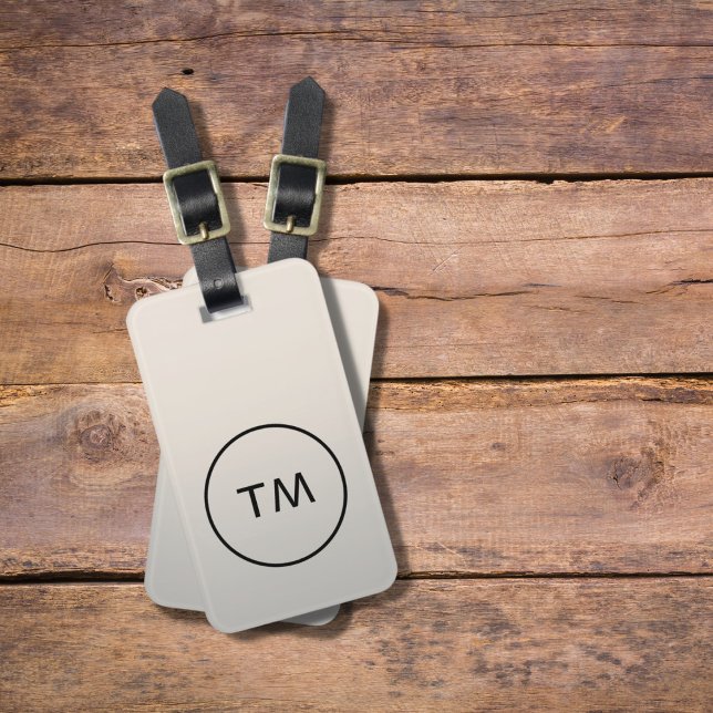 Simple Faux Silver Black Bold Monogram Luggage Tag (Creator Uploaded)