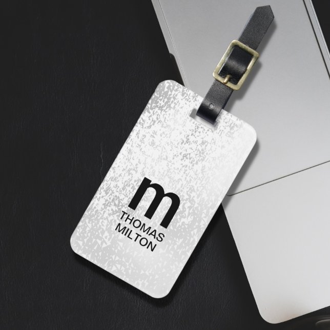 Simple Faux Silver Black Bold Monogram Luggage Tag (Creator Uploaded)
