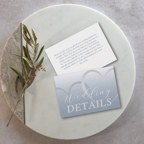Simple Faux Silver  Blue Heart Wedding Details Enclosure Card