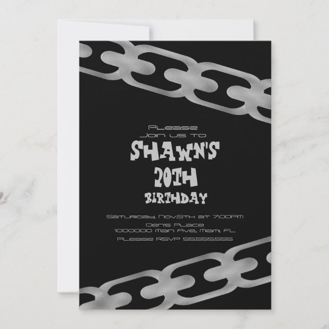 Simple Faux Silver Chain Adult Birthday Party  Invitation (Front)