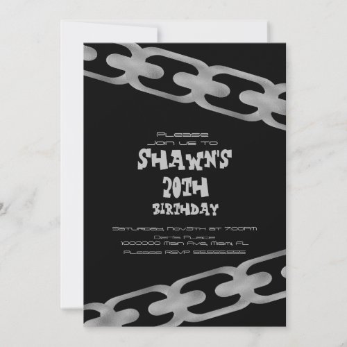 Simple Faux Silver Chain Adult Birthday Party  Invitation