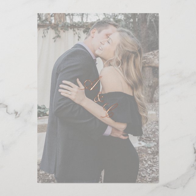 Simple Faux Vellum Elegant Script Photo Rose Gold  Foil Invitation (Front)