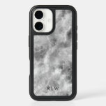 Simple Faux White And Gray Marble Monogrammed iPhone 16 Case