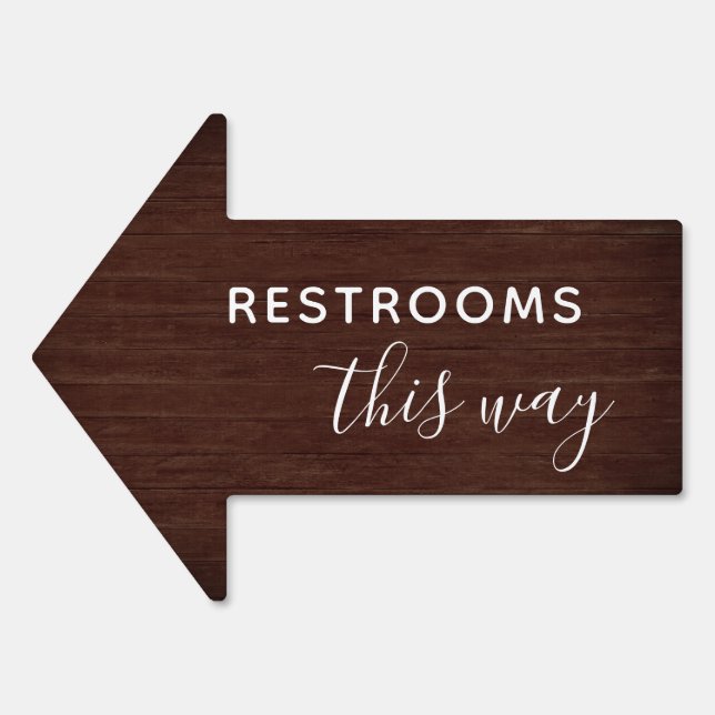 Simple Faux Wood Arrow Wedding Restroom  Sign (Front)