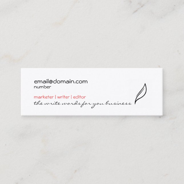 Simple feather/leaf skinny business card (Front)
