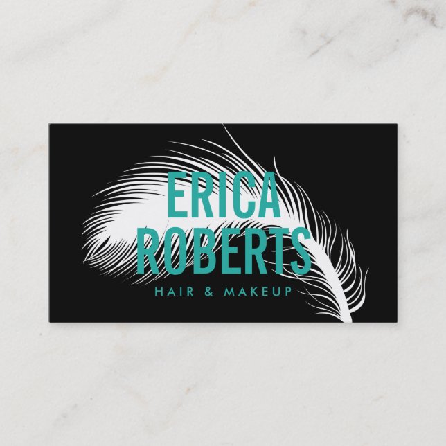 Simple Feather Modern Makeup Artist & Hair Stylist Business Card (Front)