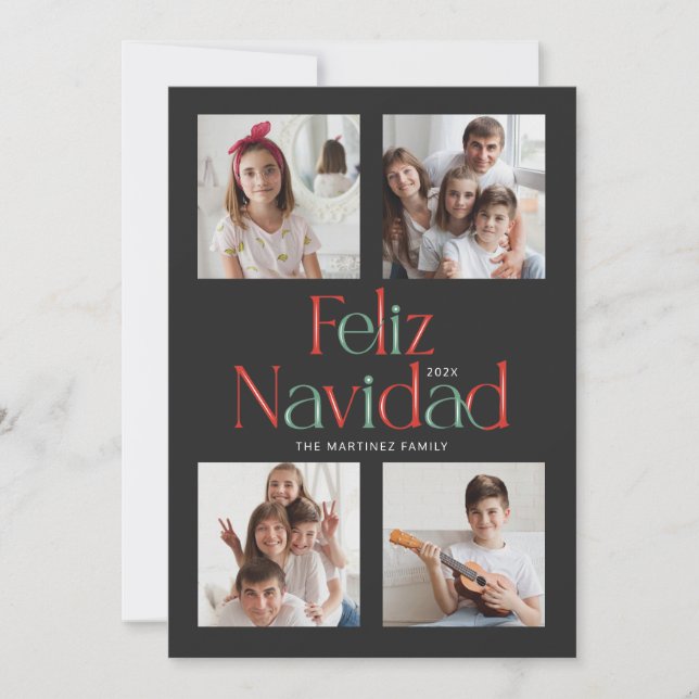 Simple Feliz Navidad Black White Red Card (Front)