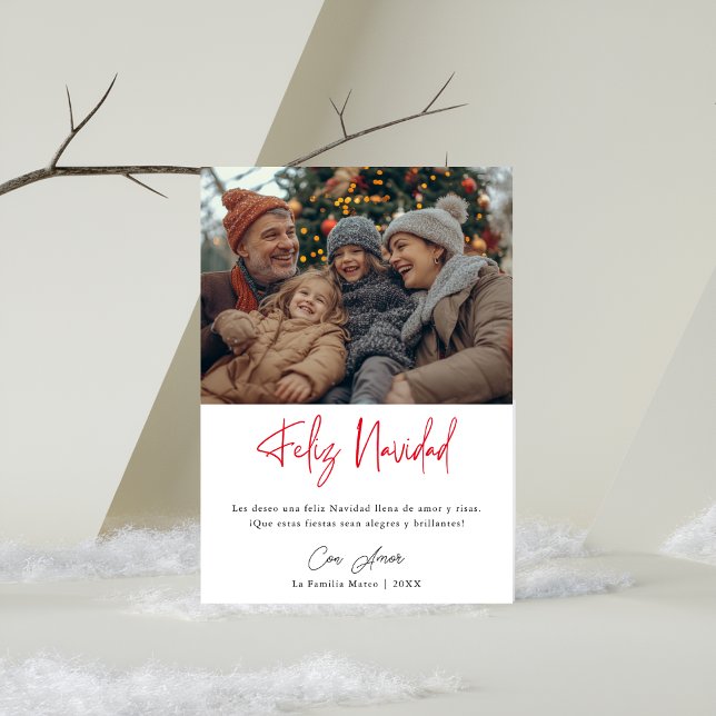 Simple Feliz Navidad Hispanic Christmas Photo Red  Holiday Card (Creator Uploaded)