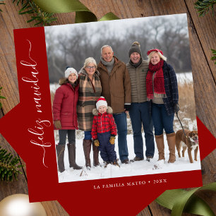 Simple Feliz Navidad Spanish Christmas Red Photo Holiday Card