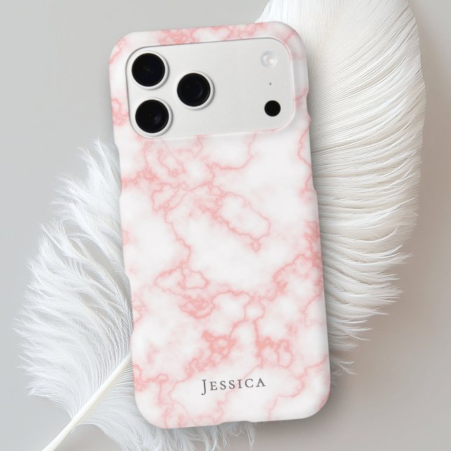 Simple Feminine Pink Marble Pattern with Name Case-Mate iPhone Case (Creator Uploaded)