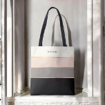 Simple Feminine Stripes Pattern with Your Name Tote Bag<br><div class="desc">A lovely design with feminine elegance, this tote has chic modern stripes in black, gray, blush pink and creamy eggshell white. Thin faux-gold lines separate the colors in designer style. Personalize with a name, monogram or other desired text. You can also delete the sample name shown if you prefer the...</div>