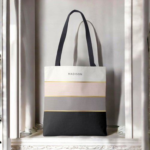 Simple Feminine Stripes Pattern with Your Name Tote Bag