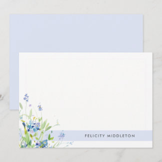Simple Feminine Wildflowers Light Blue Note Card