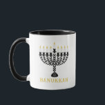 Simple Festival of Lights Menorah Hanukkah Mug<br><div class="desc">This simple and elegant mug features a black and white floral menorah on a white background with Hanukkah text that is customizable. Click the personalize button to customize the text in this design. These items coordinate with our other items in the collection. Perfect for using during the Hanukkah season or...</div>