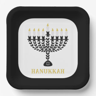 Simple Festival of Lights Menorah Hanukkah Paper Plates