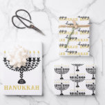 Simple Festival of Lights Menorah Hanukkah Wrapping Paper Sheets<br><div class="desc">These simple and elegant wrapping paper sheets feature a black and white floral menorah with Hanukkah text that is customizable. Click the personalize button to customize the text in this design. These items coordinate with our other items in the collection. Perfect for using during the Hanukkah season and wrapping gifts...</div>