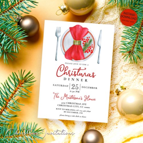 Simple Festive Christmas Dinner Invitation