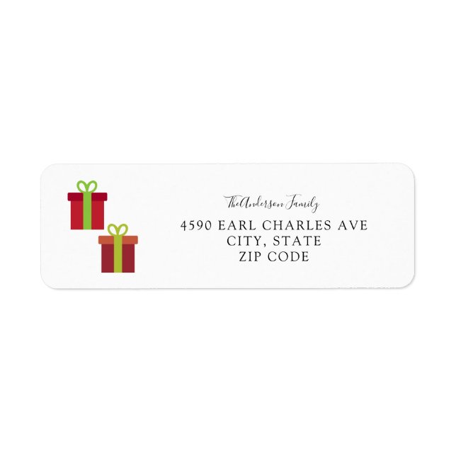 Simple Festive Christmas Presents Gift Box Holiday Label (Front)