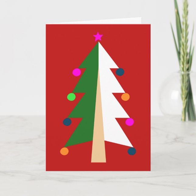 Simple Festive Christmas Tree Retro Art Card (Front)
