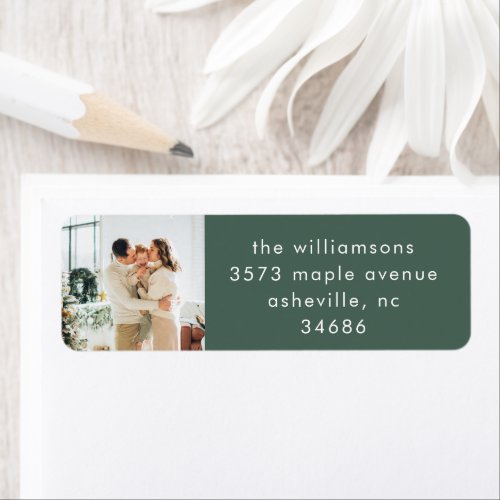 Simple Festive Green Unique Photo Return Address Label