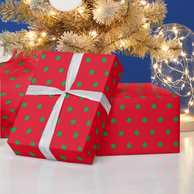 Simple Festive Holiday Polka Dot Red and Green Wrapping Paper (Holidays)