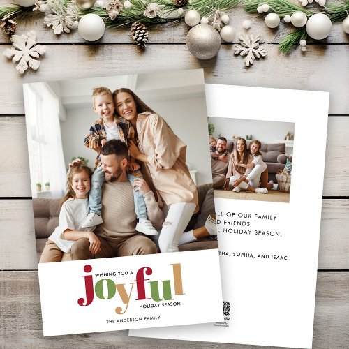 Simple Festive Joyful Photo Christmas Holiday Card