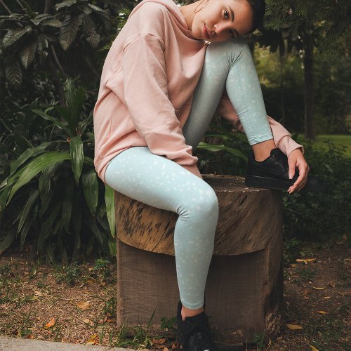 Simple Festive Light Blue White Speckled Dots Leggings