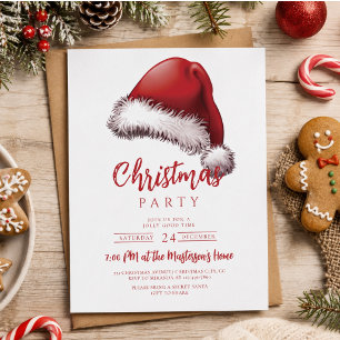 Simple Festive Santa Hat Christmas Party Invitation