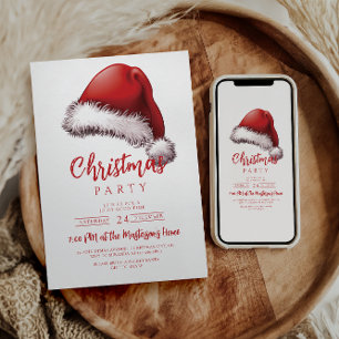 Simple Festive Santa Hat Christmas Party Invitation