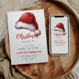 Simple Festive Santa Hat Christmas Party Invitation