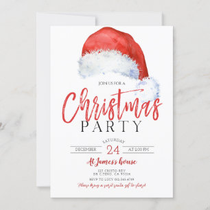 Simple Festive Santas Hat Christmas Party  Invitation