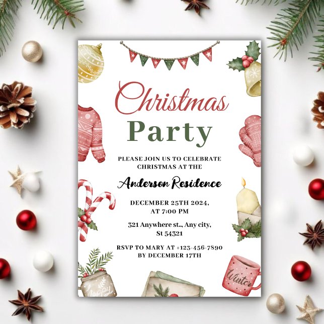 Simple festive Watercolor Christmas Party Invitation (Creator Uploaded)