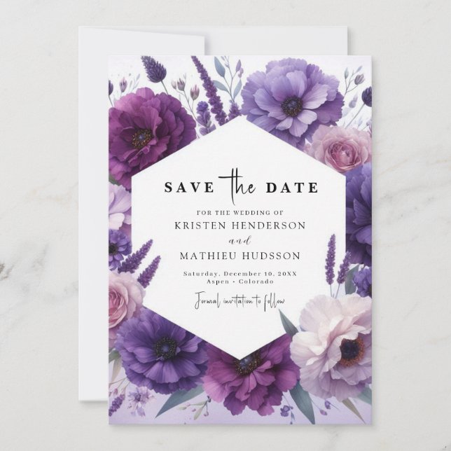  Simple Field Purple Floral Wedding  Save The Date (Front)