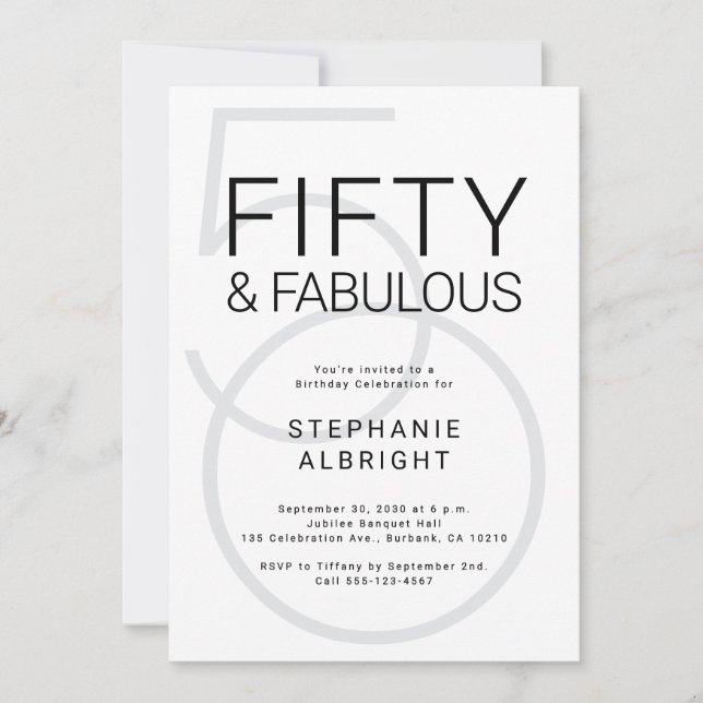 Simple Fifty and Fabulous 50th Birthday Party Invitation (Front)