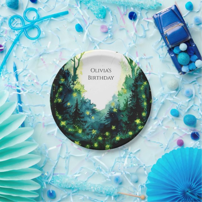 Simple Firefly Woodland Birthday Paper Plates (Party)