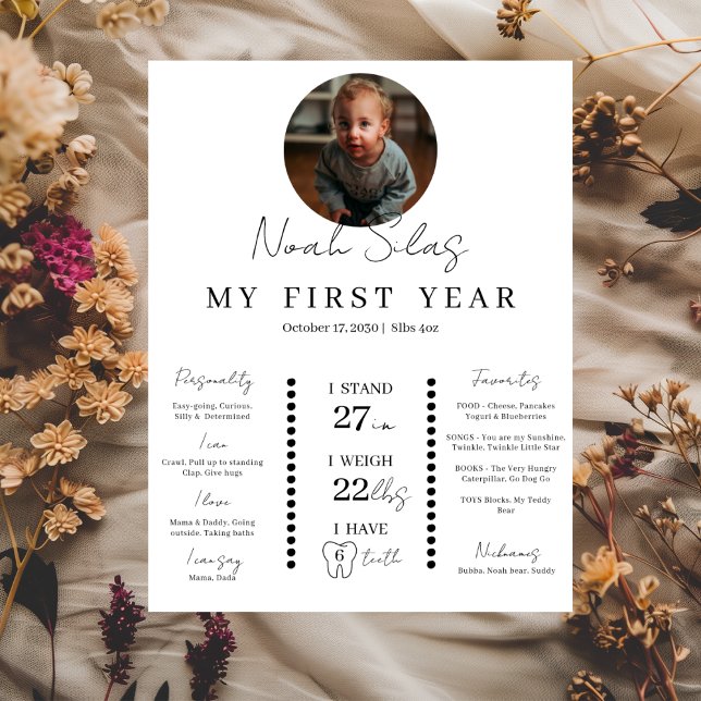 Simple First Birthday Photo Milestone Timeline Poster (Creator Uploaded)
