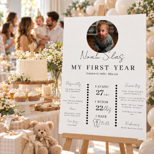 Simple First Birthday Photo Milestone Timeline Poster