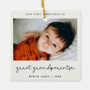 Simple First Christmas as Great Grandparents Photo Ceramic Ornament