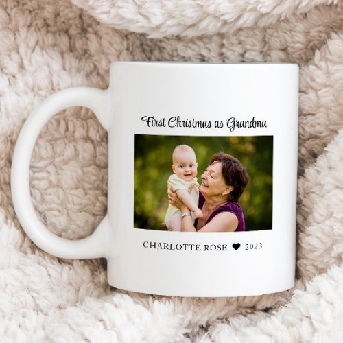 Simple First Christmas as New Grandma Baby Photo Coffee Mug