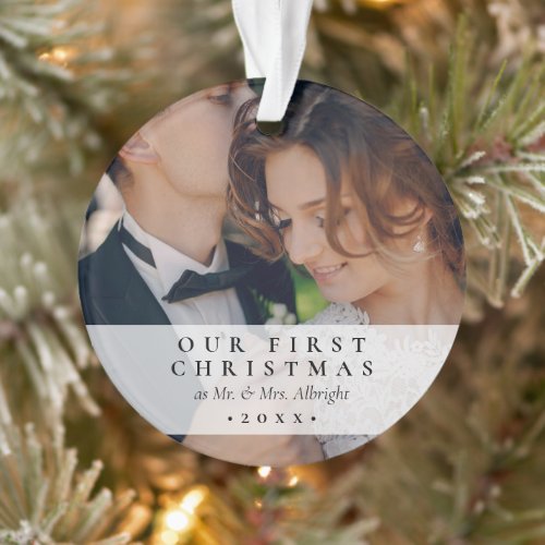 Simple First Christmas Married Mr  Mrs Photo Ornament