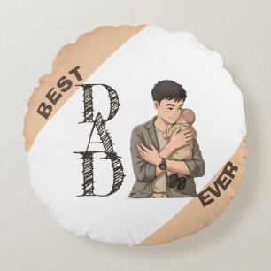 Simple First Father’s Day Anime Style Round Pillow