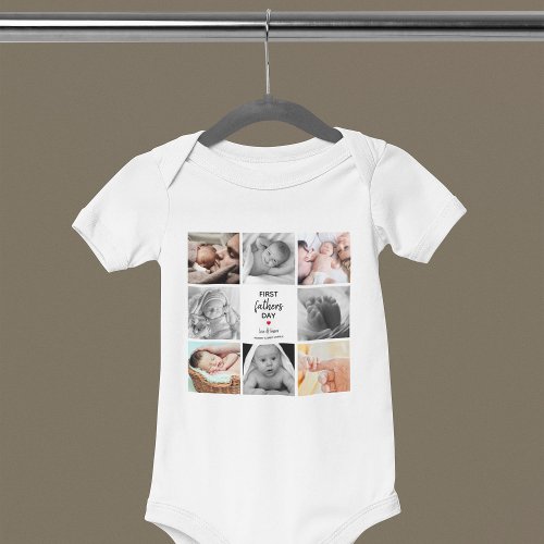 Simple First Fathers Day Picture Collage  Daddy Baby Bodysuit