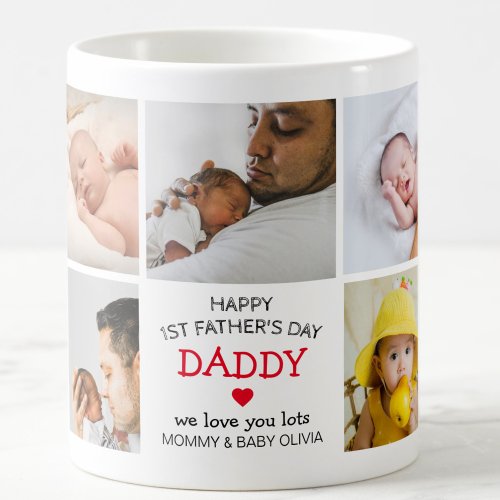 Simple First Fathers Day Picture Collage  Daddy Coffee Mug