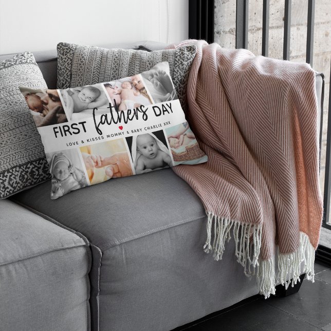 Simple First Father's Day Picture Collage | Daddy Lumbar Pillow (Creator Uploaded)