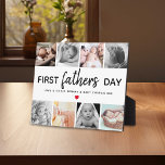 Simple First Father's Day Picture Collage | Daddy Plaque<br><div class="desc">Create your very own special first fathers day gift with this cute picture collage photo plaque. Featuring 8 square photographs and the text 'First Father's Day', the word Father is in modern script, a cute little red heart that can be changed to any color, love & kisses and name/s. All...</div>